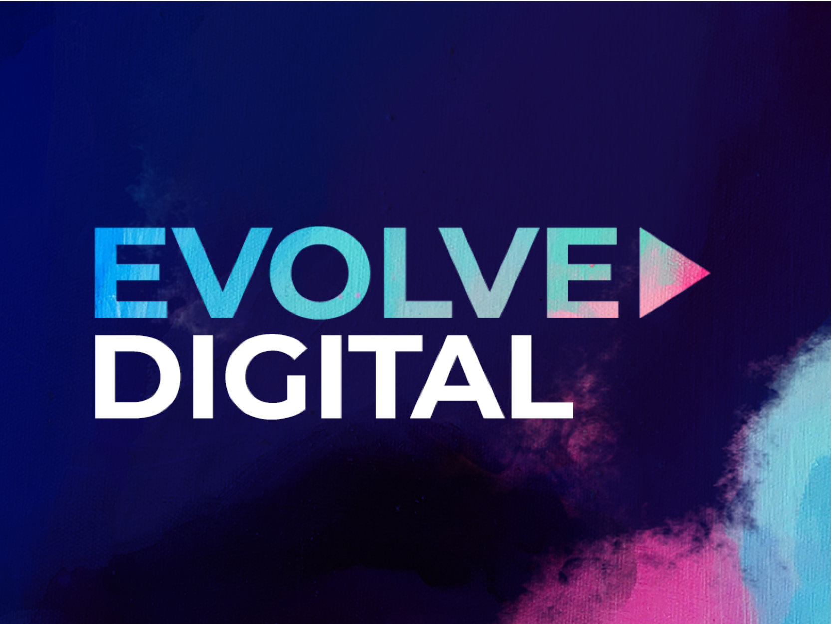 an arrow pointing to the right with the words evolve digital above it