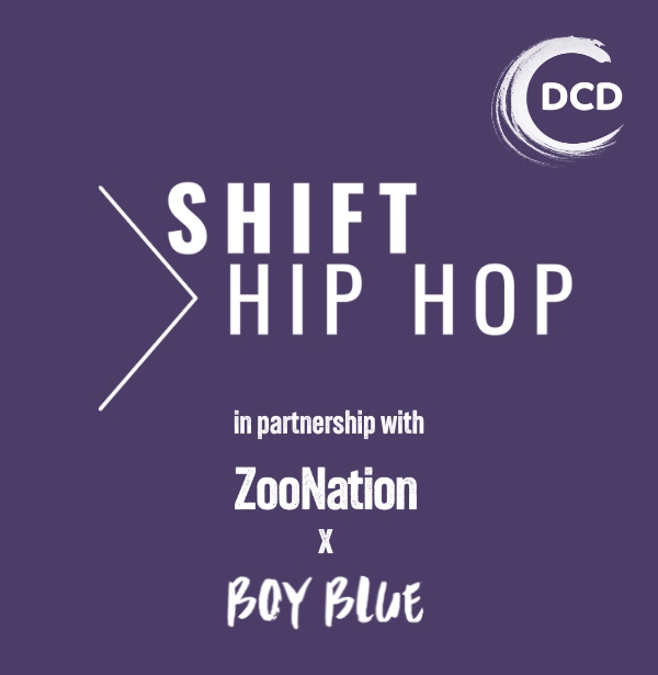 a purple background with the words shift hip hop in white